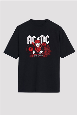 ACDC Baskılı Unisex Siyah Oversize Tişört