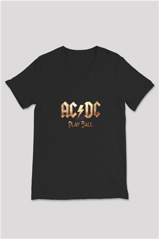 ACDC Baskılı Unisex Siyah V Yaka Tişört