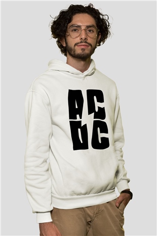 AC DC Beyaz Unisex Kapşonlu Sweatshirt