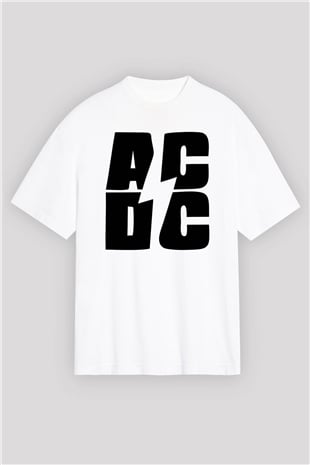 AC DC Beyaz Unisex Oversize Tişört T-Shirt
