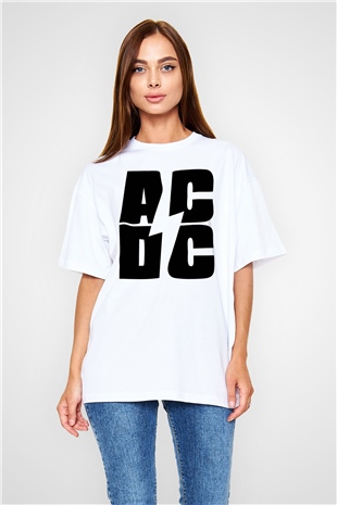 AC DC Beyaz Unisex Oversize Tişört T-Shirt
