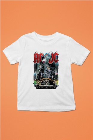 AC DC Black Ice Baskılı Beyaz Unisex Çocuk Tişört