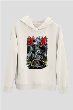 AC DC Black Ice Beyaz Unisex Kapşonlu Sweatshirt