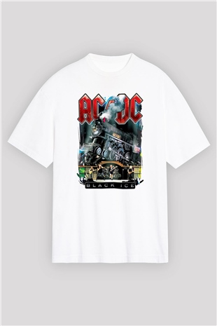 AC DC Black Ice Beyaz Unisex Oversize Tişört T-Shirt