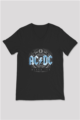 AC DC Black Ice Siyah Unisex V Yaka Tişört T-Shirt