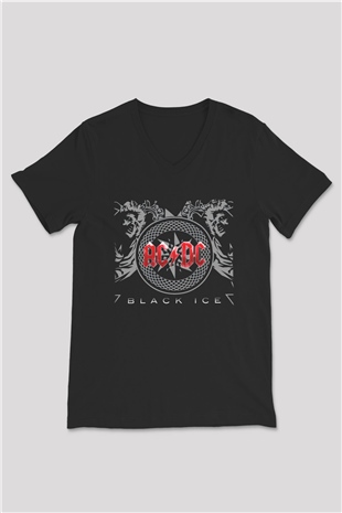 AC DC Black Ice Siyah Unisex V Yaka Tişört T-Shirt