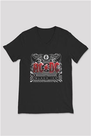 AC DC Black Ice Siyah Unisex V Yaka Tişört T-Shirt
