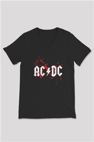 AC DC Blood Siyah Unisex V Yaka Tişört T-Shirt