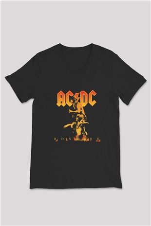 AC DC Bonfire Siyah Unisex V Yaka Tişört