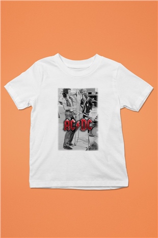 AC DC Brian Johnson Angus Young Baskılı Beyaz Unisex Çocuk Tişört