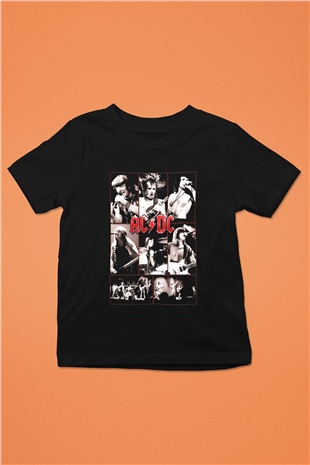 AC DC Brian Johnson Angus Young Baskılı Siyah Unisex Çocuk Tişört