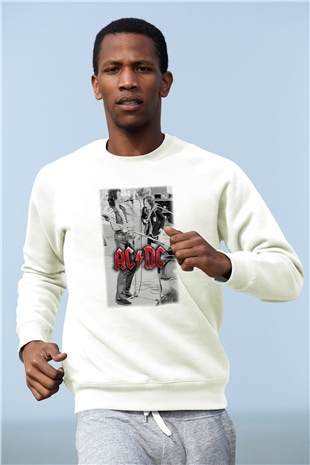 AC DC Brian Johnson Angus Young Beyaz Unisex Sweatshirt