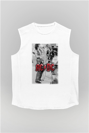 AC DC Brian Johnson Angus Young Beyaz Unisex Kolsuz Tişört