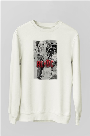 AC DC Brian Johnson Angus Young Beyaz Unisex Sweatshirt