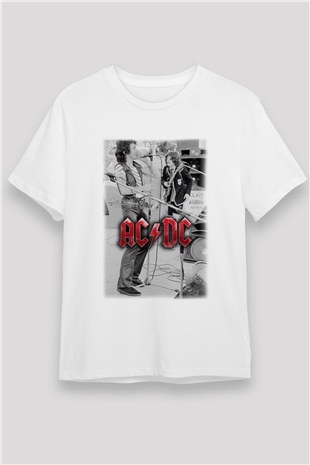 AC DC Brian Johnson Angus Young Beyaz Unisex Tişört T-Shirt - TişörtFabrikası