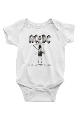 AC DC Flick Of The Switch Baskılı Beyaz Unisex Bebek Body - Zıbın