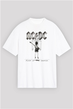 AC DC Flick Of The Switch Beyaz Unisex Oversize Tişört T-Shirt
