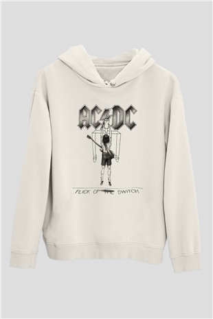 AC DC Flick Of The Switch Beyaz Unisex Kapşonlu Sweatshirt