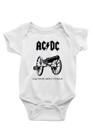 AC DC For Those About To Rock Baskılı Beyaz Unisex Bebek Body - Zıbın