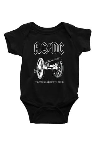 AC DC For Those About To Rock Baskılı Siyah Bebek Body - Zıbın