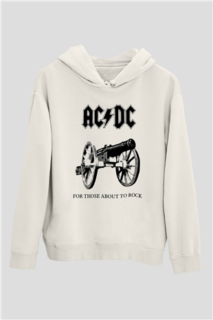 AC DC For Those About To Rock Beyaz Unisex Kapşonlu Sweatshirt