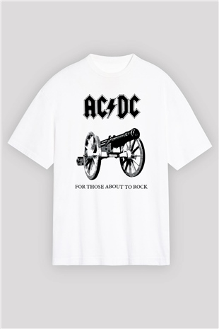AC DC For Those About To Rock Beyaz Unisex Oversize Tişört T-Shirt