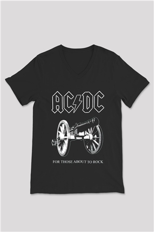 AC DC For Those About To Rock Siyah Unisex V Yaka Tişört T-Shirt