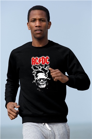 AC DC Frankenstein Thunderbolt Siyah Unisex Sweatshirt