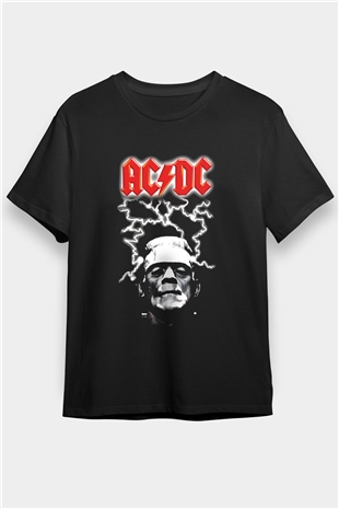 AC DC Frankenstein Thunderbolt Siyah Unisex Tişört T-Shirt - TişörtFabrikası