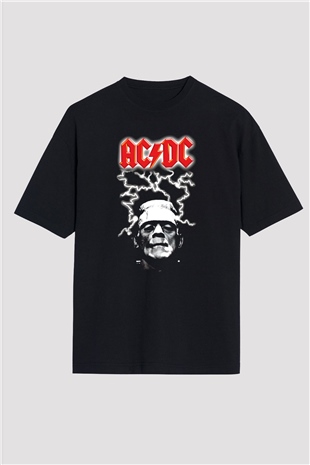 AC DC Frankenstein Thunderbolt Siyah Unisex Oversize Tişört T-Shirt
