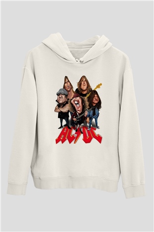 AC DC Group Beyaz Unisex Kapşonlu Sweatshirt