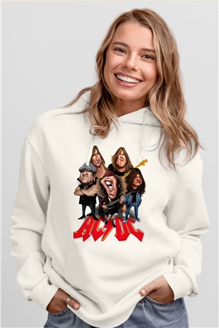 AC DC Group Beyaz Unisex Kapşonlu Sweatshirt