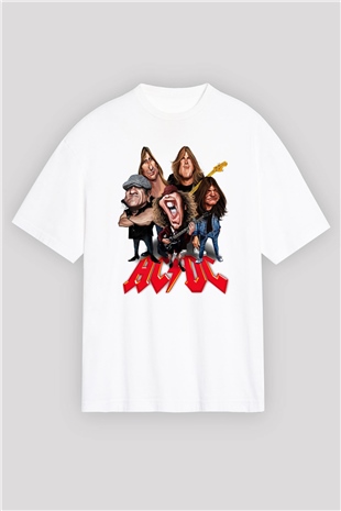AC DC Group Beyaz Unisex Oversize Tişört T-Shirt
