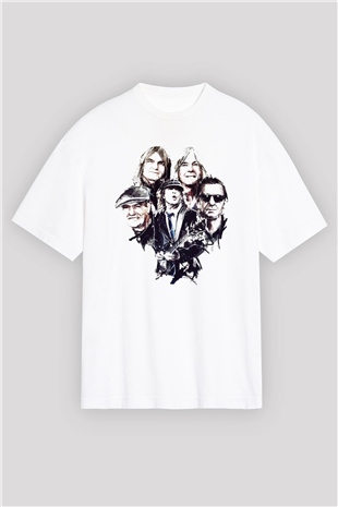 AC DC Group Beyaz Unisex Oversize Tişört T-Shirt