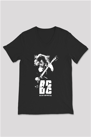 AC DC Hell Aintt A Bad Place To Be  Siyah Unisex V Yaka Tişört T-Shirt