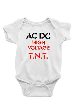 AC DC High Voltage Tnt Baskılı Beyaz Unisex Bebek Body - Zıbın