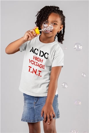 AC DC High Voltage Tnt Baskılı Beyaz Unisex Çocuk Tişört