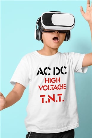 AC DC High Voltage Tnt Baskılı Beyaz Unisex Çocuk Tişört