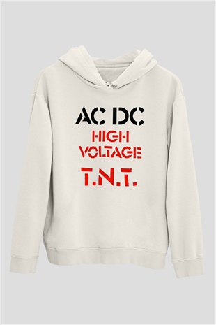 AC DC High Voltage Tnt Beyaz Unisex Kapşonlu Sweatshirt