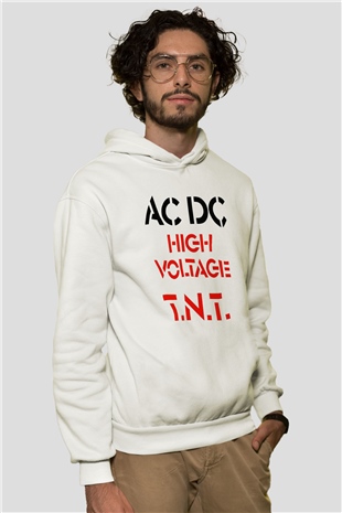 AC DC High Voltage Tnt Beyaz Unisex Kapşonlu Sweatshirt
