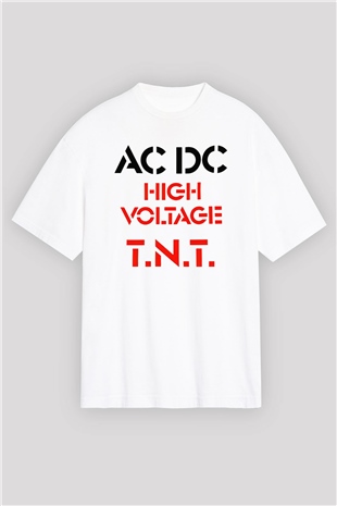 AC DC High Voltage Tnt Beyaz Unisex Oversize Tişört T-Shirt