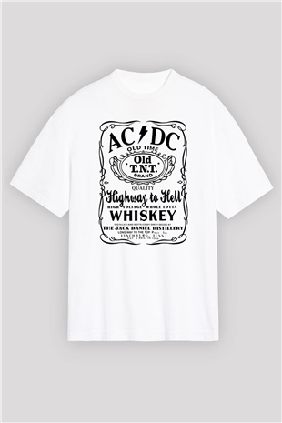 AC DC Highway To Hell Beyaz Unisex Oversize Tişört T-Shirt