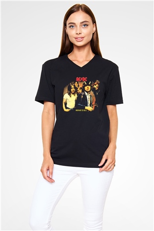 AC DC Highway To Hell Siyah Unisex V Yaka Tişört T-Shirt