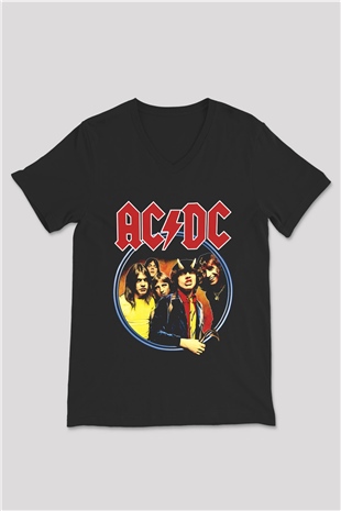 AC DC Highway To Hell Siyah Unisex V Yaka Tişört T-Shirt