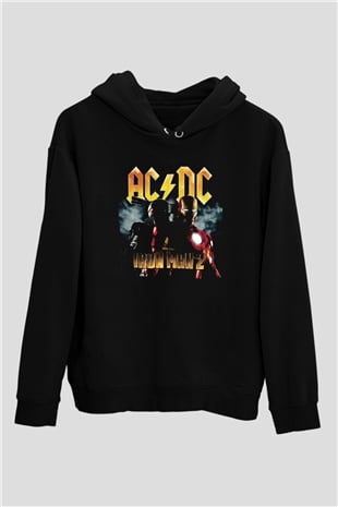 AC DC Iron Man 2 Siyah Unisex Kapüşonlu Sweatshirt