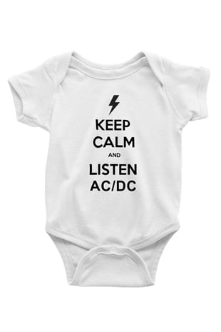 AC DC Keep Calm And Listen Baskılı Beyaz Unisex Bebek Body - Zıbın