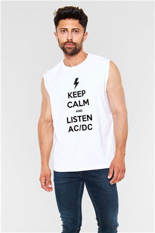 AC DC Keep Calm And Listen Beyaz Unisex Kolsuz Tişört