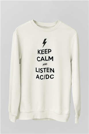 AC DC Keep Calm And Listen Beyaz Unisex Sweatshirt