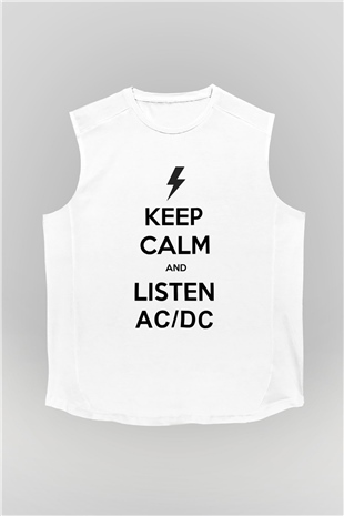 AC DC Keep Calm And Listen Beyaz Unisex Kolsuz Tişört