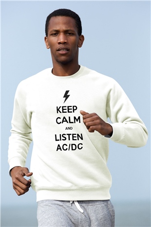 AC DC Keep Calm And Listen Beyaz Unisex Sweatshirt